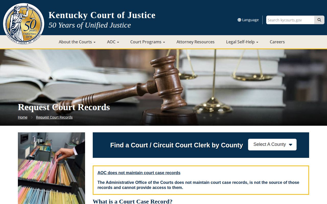 Kentucky arrest case-record request, county clerk and Administrative Office custody boundary