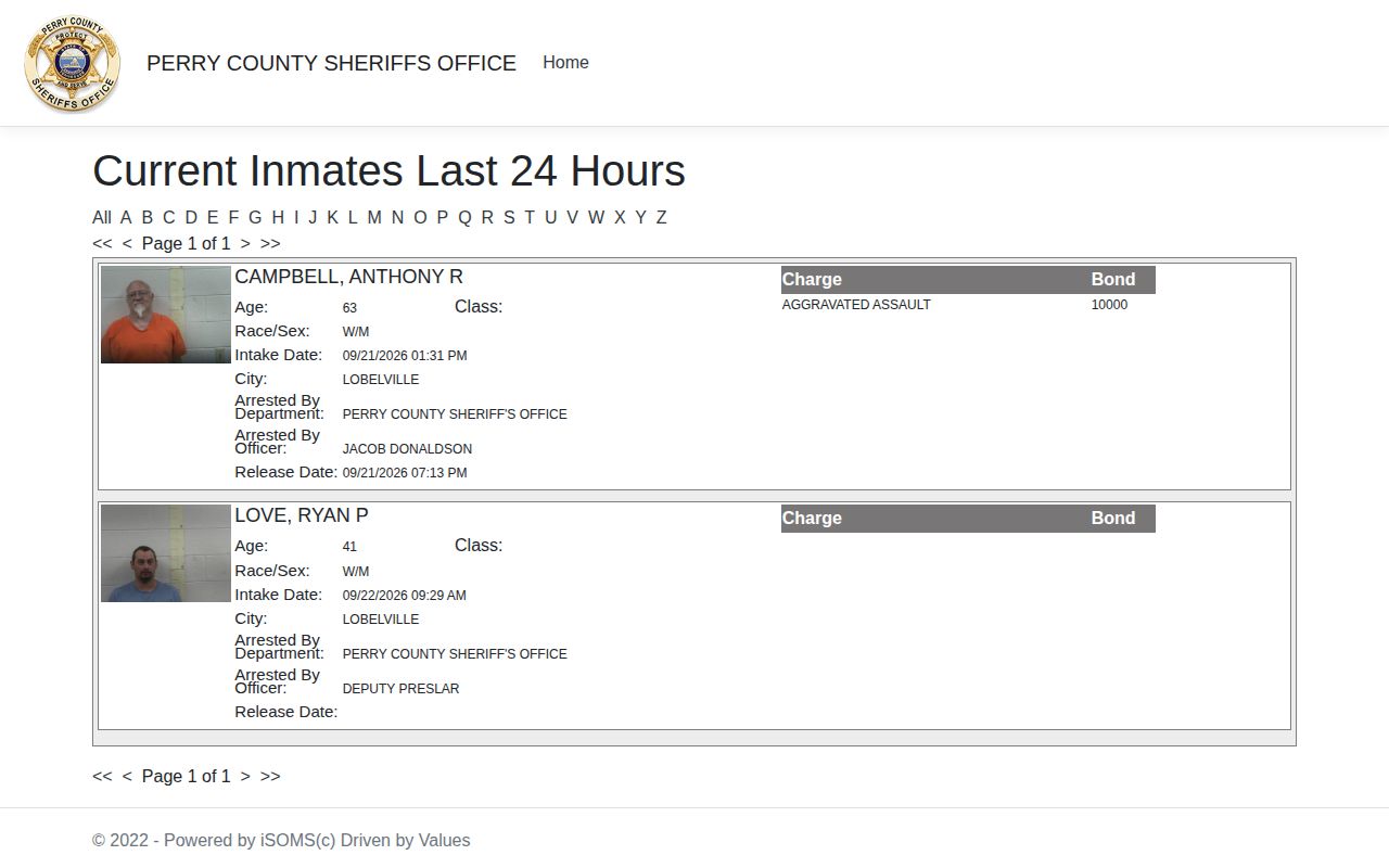 Kentucky county jail roster showing a same-day booking search window