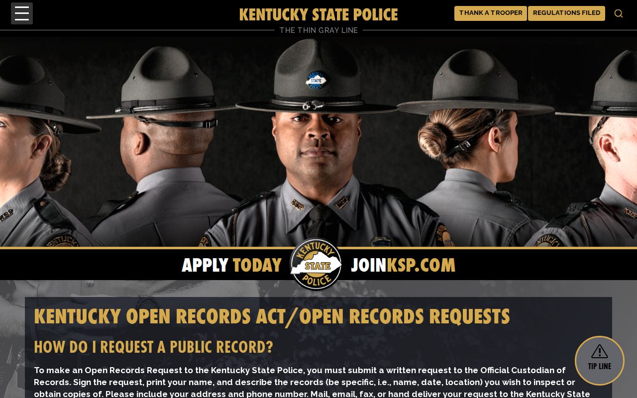 Kentucky State Police open-records request route for arrest and booking records